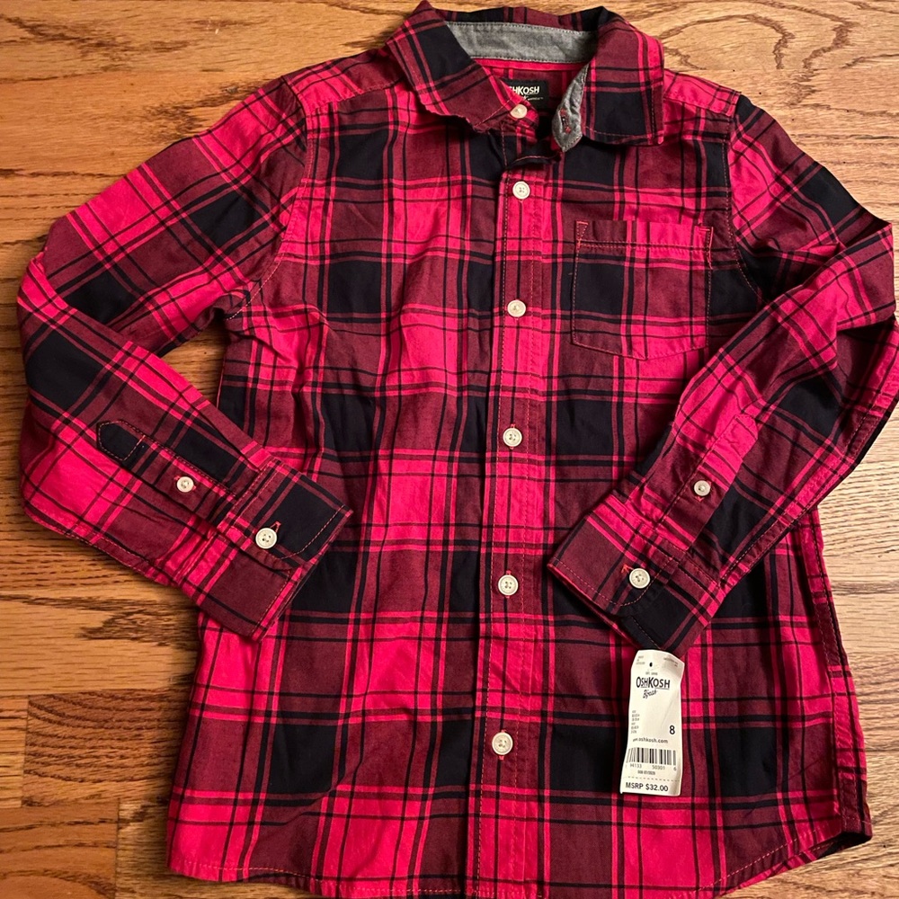 NWT OshKosh boys shirt size 8 red plaid